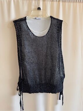 Zara Black Glittery Open-Weave Sleeveless Layered Tank size Large
